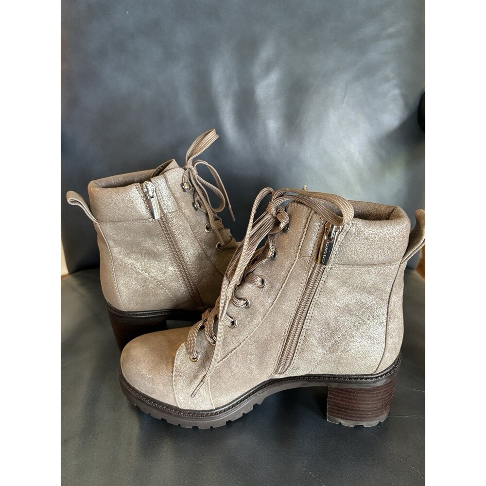 Vince Camuto Gaviana Women’s 7W Leather Combat Boots Metallic Pewter Lace Up